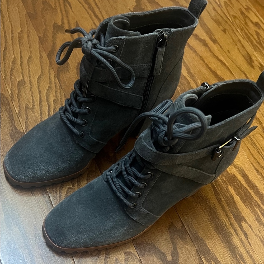 WHBM combat boots, size 7, grey suede, worn once, like new in box